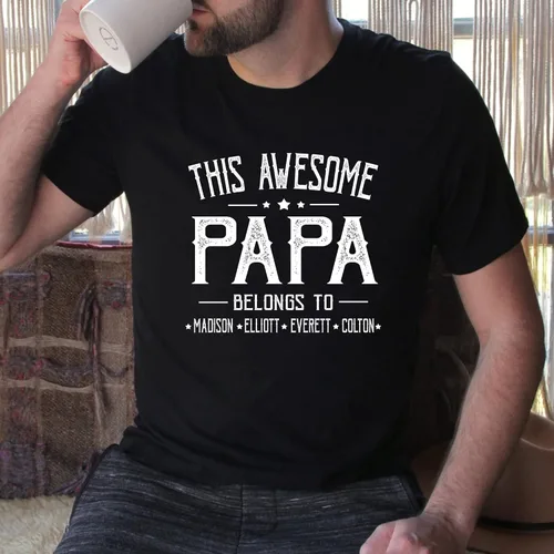 Miniatura 2 de Personalized Grandpa Papa Dad Kids Grandkids with Name T-Shirt, Custom Grandpa Papa Fathers Day Christmas Birthday Gifts.