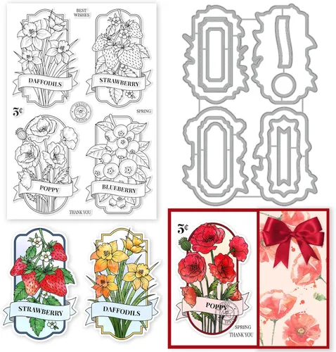 Miniatura 10 de INFUNLY Sellos y troqueles de gato para hacer tarjetas Juego de sellos y troqueles de gato transparentes Troquel de corte de metal Sellos de goma