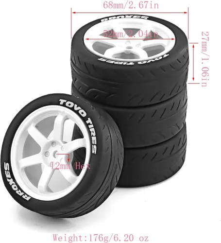 Miniatura 2 de Lifehead - Neumáticos y ruedas para 1/10 RC On-Road Touring Drift Car HSP Tamiya XV01 TT01 TT02 HPI Kyosho FAZER MK2/0.472 in Hex Blanco