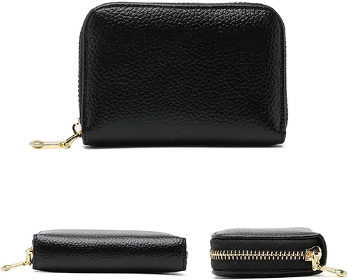 Miniatura 2 de Earnda Tarjeteros de crédito RFID de piel pequeña cartera para mujeres con cremallera monedero compacto, Negro_037, Cartera Rfid