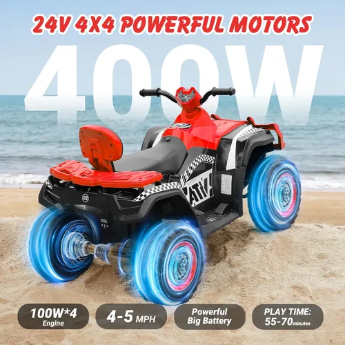 Miniatura 3 de ELEMARA 24V 2 Asientos Vehículo Todoterreno Eléctrico para Niños Grandes, Quad Infantil de 4 Ruedas, Vehículo Todoterreno Infantil con 4 Ruedas
