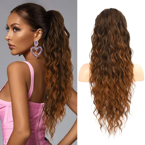 Miniatura 20 de FLUFYMOOZ Extensión de Cola de Caballo, Extensiones de Cabello de Cola de Caballo con Cordón de 26 Pulgadas para Mujeres, Postizo de Cabello