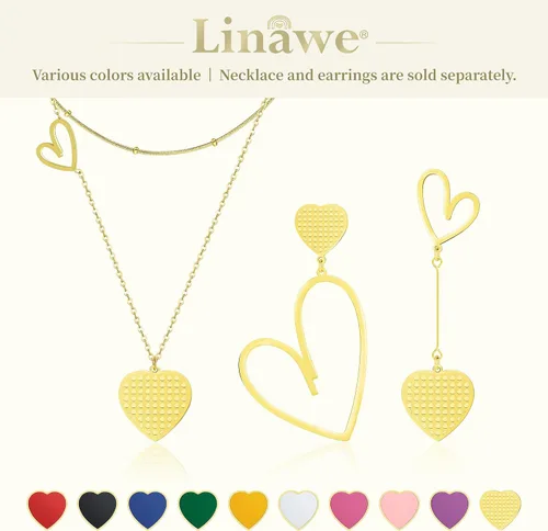 Miniatura 6 de Linawe Aretes colgantes con forma de corazón para mujer, de acero inoxidable, hipoalergénicos, asimétricos, para el día de San Valentín