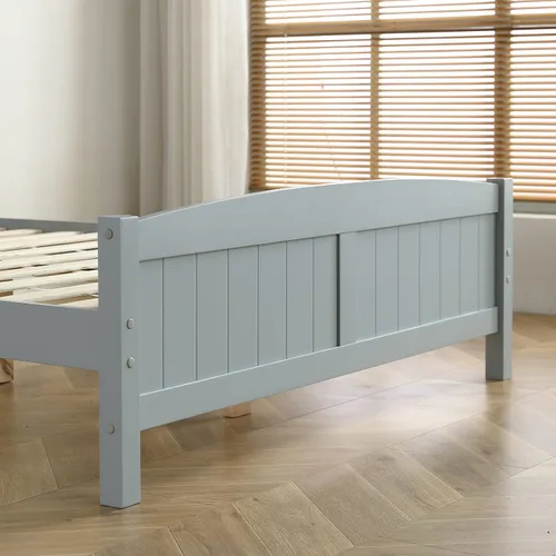 Miniatura 6 de Karl home Base de cama de madera tamaño matrimonial con cabecero, plataforma para dormitorio con estribo, soporte de 12 listones de madera, no Gris