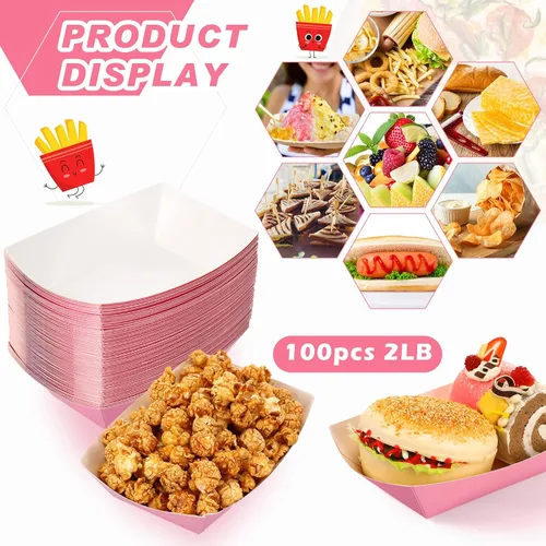 Miniatura 3 de Yinkin 100 piezas de bandejas de papel para comida en forma de barco, bandejas desechables de 2 libras para nachos, bandejas de papel kraft
