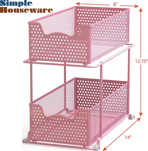 Miniatura 3 de Simple Houseware - Cajón organizador de cesta deslizante de 2 niveles, rosa