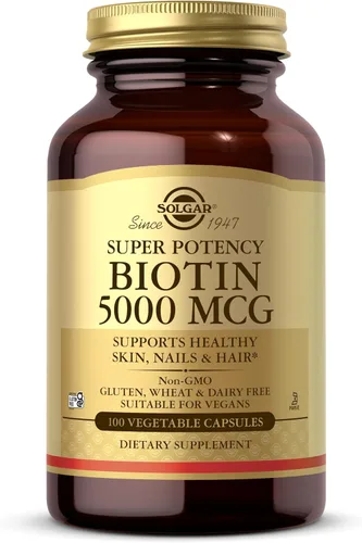 Solgar Biotin 5000 mcg - Promueve la piel, las uñas y el cabello saludables - Apoya la producción de energía, proteínas, carbohidratos y metabolismo