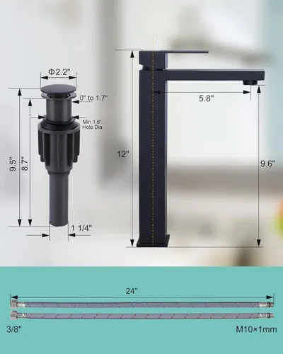 Miniatura 5 de Llave de fregadero de lavabo negro mate, ARCORA llave de baño alta de una sola manija, llave de lavabo de un solo agujero para tocador con desagüe