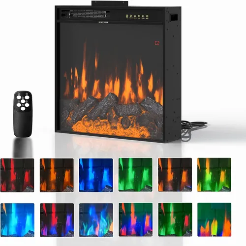 Miniatura 5 de Homsee Chimenea eléctrica empotrada de 23.6 pulgadas, calentador de chimenea con control remoto, 1500/750 W, chimenea, pequeñas chimeneas