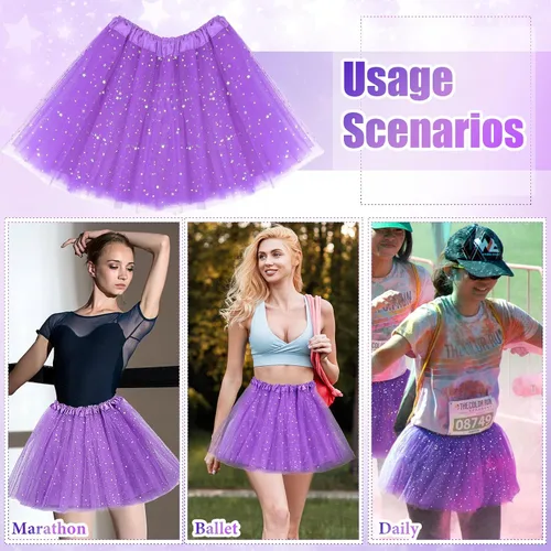 Miniatura 7 de Foaincore 9 piezas de falda tutú para mujer, 4 capas de tul con estrellas, lentejuelas, vestido de ballet para niñas, falda de lentejuelas