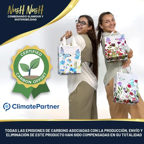 Miniatura 4 de Nush Nush Bolsas de regalo de mariposa con asas de tamaño mediano - Juego de 12 bolsas de regalo florales con brillante impresión holográfica