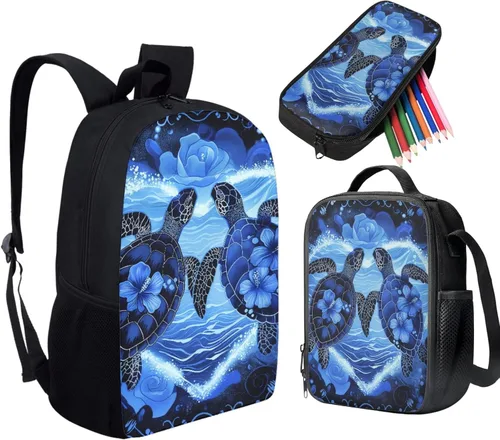 Miniatura 115 de HUGS IDEA Juego de 3 bolsas escolares con aislamiento térmico para el almuerzo, estuche para lápices