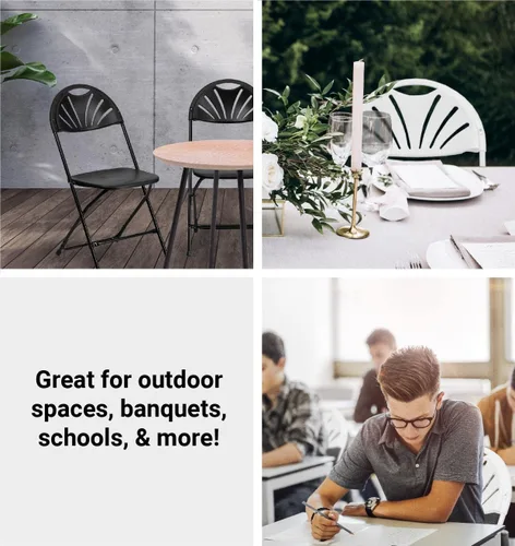 Miniatura 5 de TentandTable Fan Back - Sillas plegables apilables resistentes Negro Capacidad de 300 libras para eventos, banquetes, fiestas y bodas