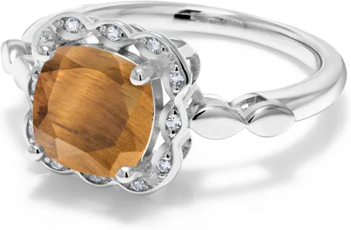 Miniatura 11 de Gem Stone King Anillo de compromiso de plata de ley 925 de 0.315 in con piedra natal y zafiro blanco creado Anillo de compromiso de boda