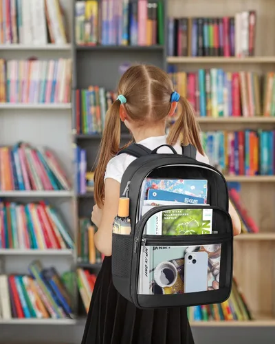 Miniatura 4 de KIMNERPU Mochila Transparente, Mochila de Libros Transparente de Servicio Pesado para la Escuela, Negro, Mediana, Moderno