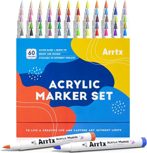 Miniatura 12 de Marcadores acrílicos Arrtx 30A, marcadores de pintura acrílica con punta de pincel para pintura en roca, madera, cerámica, vidrio, lienzo, metal