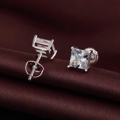 Miniatura 5 de Jiamiaoi 18k White Gold Plated Simulated Diamond Stud Earrings Screw Back Sterling Silver Cubic Zirconia Stud Earrings Set 4 Millimeters-8