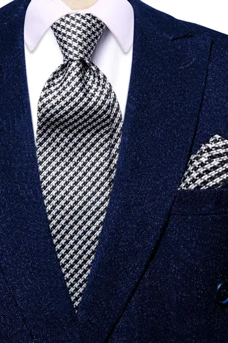 Miniatura 135 de Hi-Tie Corbata clásica de cachemira para hombre con pañuelo y gemelos a cuadros