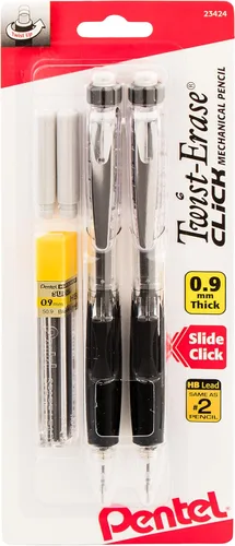 Lápiz automático Pentel Twist Erase Click con 2 borradores de repuesto y minas, 0.01 pulgadas, barriles surtidos, Variados