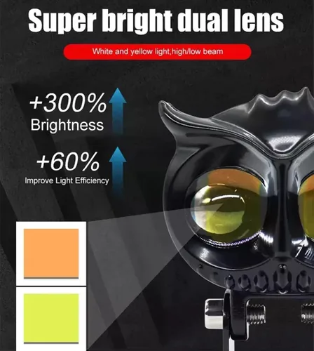 Miniatura 4 de YSY 1 unids motocicleta LED Spot luz blanca amarilla lámpara de conducción de doble color búho LED trabajo 9-60V para bicicleta de calle coche ATV