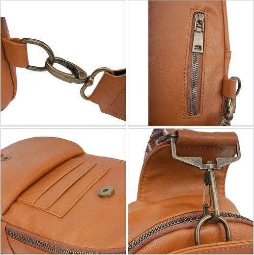 Miniatura 3 de Bolso bandolera para mujer, de piel sintética, bolso cruzado pequeño con correa de guitarra, bolsa de pecho para ciclismo, senderismo, viajes