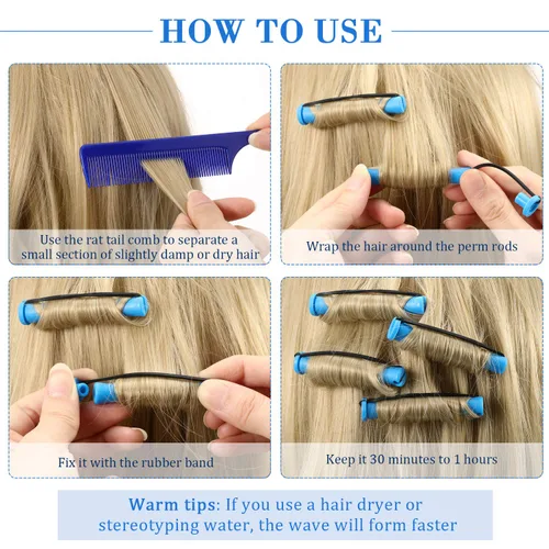 Miniatura 3 de 48 piezas de varillas para el cabello permanente, varillas cortas de onda fría, planchas de permanente de plástico, rulos para rizar el cabello
