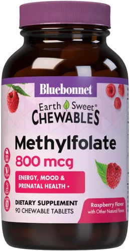Bluebonnet EarthSweet Metilfolato 800 mcg Coenzima activa celular 5-MTHF L Suplemento de metilfolato - Soporte prenatal y energético* - Sin OMG,