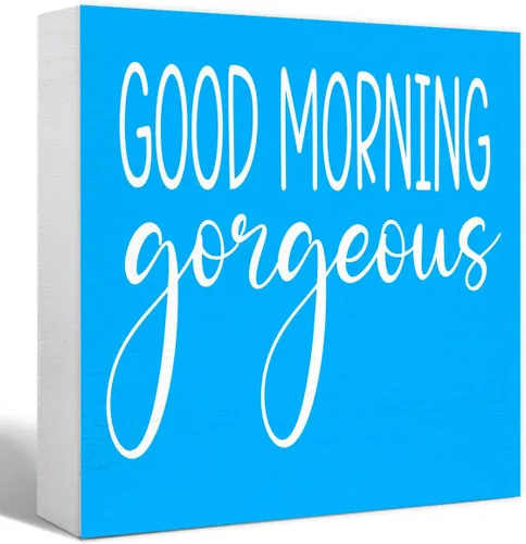 Miniatura 12 de Divertido letrero de madera negra para baño, con texto en inglés "Good Morning Gorgeous Wood Block" para baño, estante de baño, baño, hogar, mesa