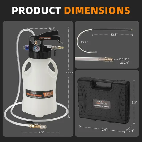 Miniatura 7 de FOUR UNCLES Bomba de fluido de transmisión de 6L - Extractor y dispensador de fluidos de transmisión neumática con 15 adaptadores de metal ATF