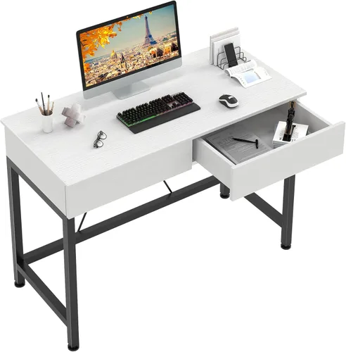 Miniatura 10 de CAIYUN - Escritorio pequeño de computadora con cajones, escritorio de 39.4 pulgadas para oficina en casa con almacenamiento, escritorio moderno