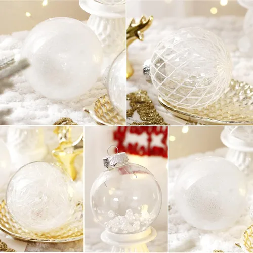 Miniatura 7 de Juego de adornos de bola de Navidad, 20 unidades, grandes, transparentes, inastillables, 3.150 in/3.15 pulgadas, adornos de Navidad blancos
