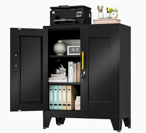 Miniatura 31 de Gabinete de Almacenamiento de Metal Negro, Gabinete de Almacenamiento Alto de 36" con Cerradura y 2 Estantes Ajustables, Organizador de Casillero