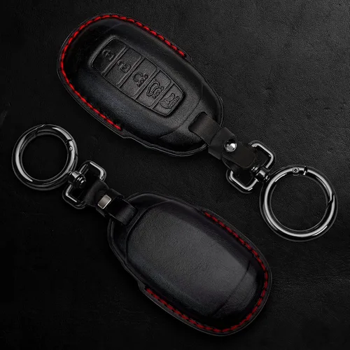 Miniatura 3 de Tukellen Funda de cuero genuino para llavero inteligente para Hyundai Palisade Elantra GT Accent Kona Santa Fe Veloster 2020-2022 (negro, 4 botones)