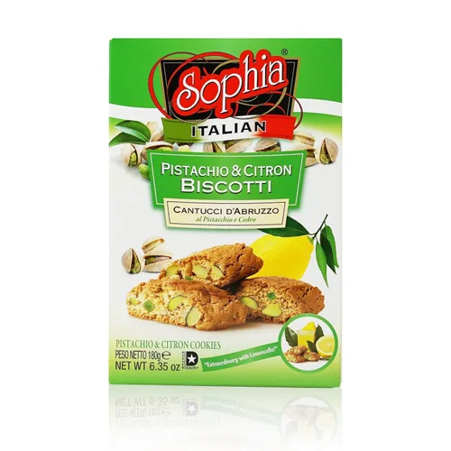 Sophia Biscotti - Cantuccini de pistacho/cítrica 6.35 onzas (paquete de 6) | Galletas italianas de limón con pistacho | Galletas italianas Biscotti