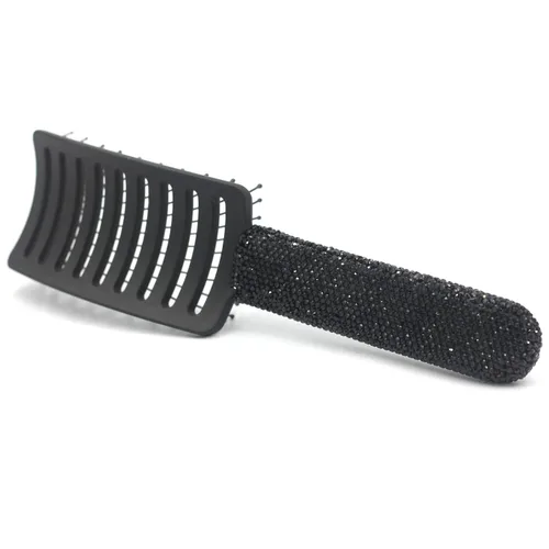 Miniatura 2 de Bling Styling Cepillo de pelo liso y desenredante para mujeres, niñas, hombres, peine Spareribs en forma de arco (negro)