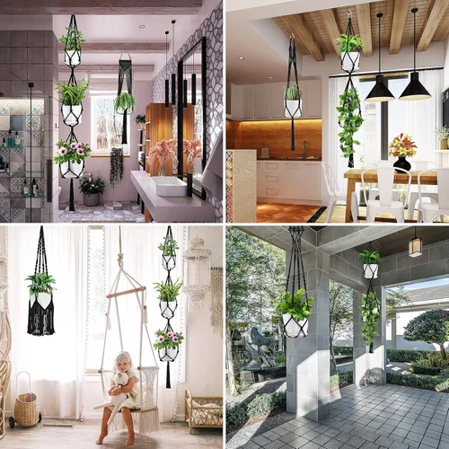 Miniatura 4 de SFENNGPET - Paquete de 6 perchas de macramé para plantas, juego de 6 perchas colgantes para plantas de interior con kit de 6 perchas hechas a mano