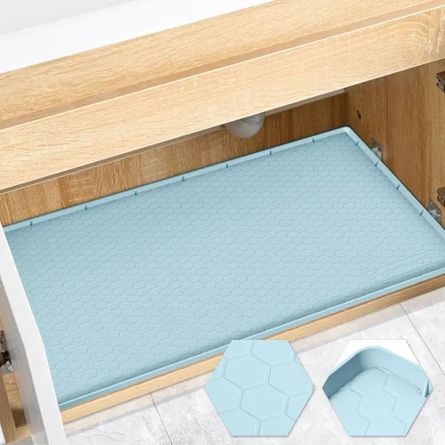 Miniatura 21 de Tapete impermeable para debajo del fregadero de 22 x 19 pulgadas, forro de silicona para gabinete, protector de goma para cocina y baño, mantiene