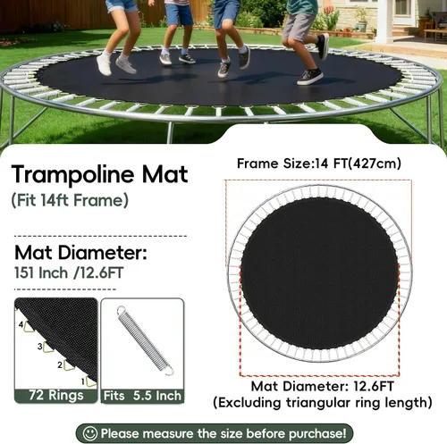 Miniatura 2 de Alfombrilla de repuesto para cama elástica, alfombrilla de 12.6 pies de diámetro con 72 anillos, se adapta a trampolines de 14 pies y resorte de 5.3