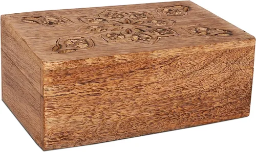 Miniatura 4 de Mela Artisans Caja de recuerdo de madera Memoria de madera de mango quemado Caja de almacenamiento de fotos con tapa con bisagras Caja