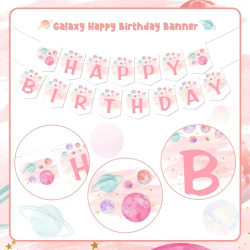 Miniatura 5 de Decoraciones de cumpleaños de primer viaje alrededor del sol, pancarta rosa para silla alta y decoración de pasteles, guirnalda de feliz cumpleaños