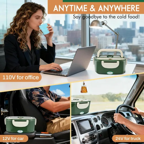 Miniatura 6 de AOSION Fiambrera eléctrica con calefacción para adultos, lonchera térmica 4 en 1 con 2 contenedores de 1.5 litros, 80 W lonchera Eléctrica Portátil