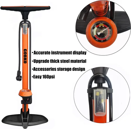 Miniatura 9 de GOBKO Bomba de bicicleta con manómetro, bomba de piso de bicicleta para válvulas Presta y Schrader, inflador de neumáticos de bicicleta, inflador