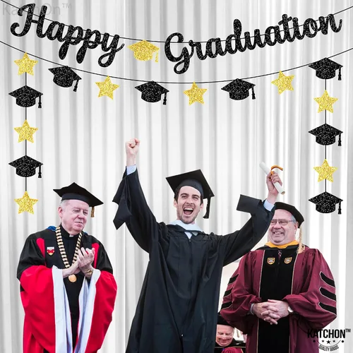 Miniatura 3 de KatchOn, Cartel de feliz graduación con purpurina, sin bricolaje, pre-encordado, decoraciones de graduación 2026, decoraciones de gorra