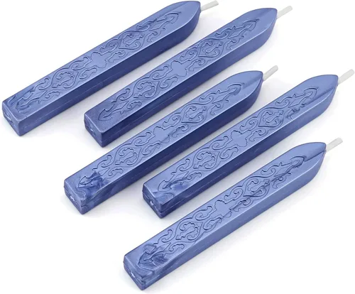 Yoption 5 varillas de cera de sellado azul metálico, tótem antiguo manuscrito de fuego con mechas para sello de cera (azul metálico)