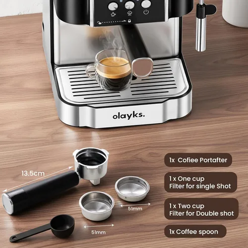 Miniatura 8 de Cafetera profesional de 20 bares, semiautomática con vaporizador de leche, máquina todo en uno con tanque extraíble de 1.8 L para capuchino