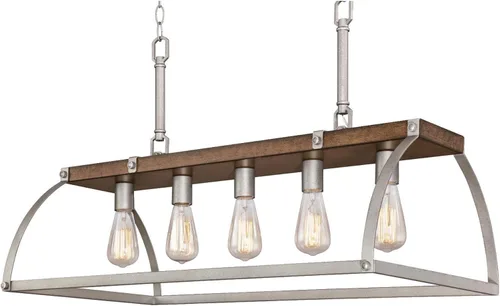 Miniatura 3 de Westinghouse 6351700 Oak Lane - Lámpara de araña de interior de cinco luces, madera de granero y acero galvanizado