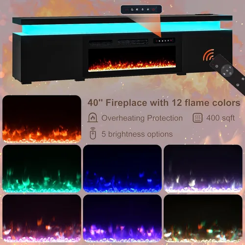 Miniatura 3 de Soporte de TV moderno con chimenea eléctrica de 87 pulgadas con luces LED de chimenea de 40 pulgadas y toma de corriente para televisores de hasta