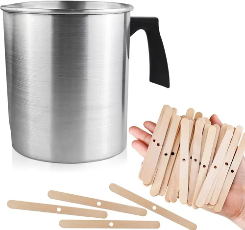 Miniatura 10 de Tarro de cera de fusión de 3 L para vela, olla para hacer velas sin goteo, para adultos, kit de velas de bricolaje con 50 velas de mecha de soporte