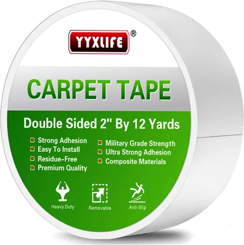 Miniatura 10 de YYXLIFE - Cinta adhesiva de doble cara extraíble para alfombras - Cinta adhesiva para alfombras para suelos de madera dura, cinta antideslizante