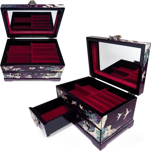 Miniatura 3 de MADDesign Mother of Pearl Joyero lacado con grúas de dos niveles color morado